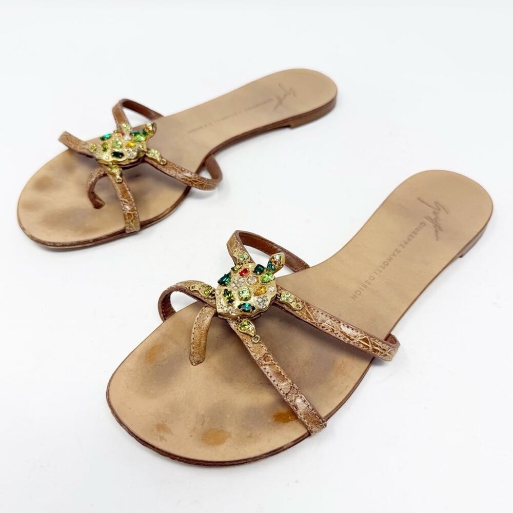 Giuseppe Zanotti Turtle Crystal Slide Sandals Womens Size EU 37.5 - Picture 2 of 8